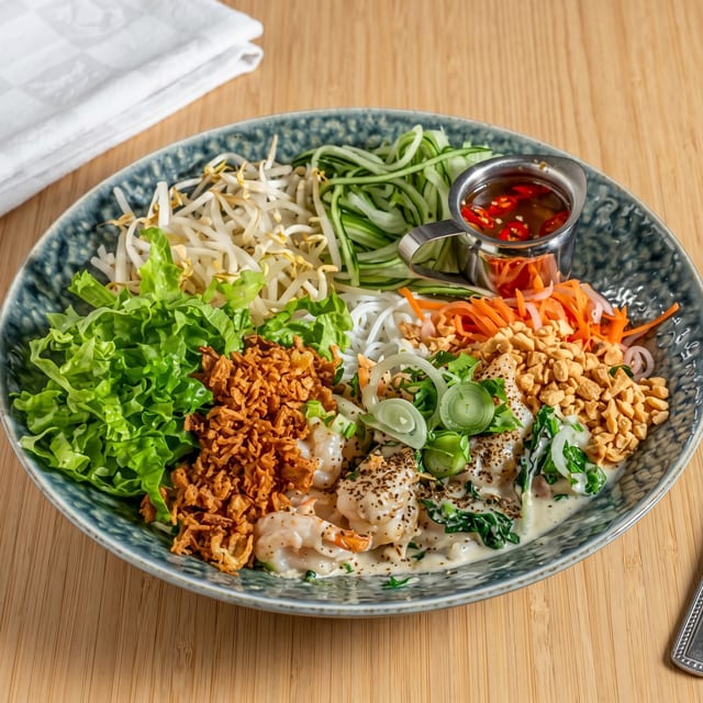 Coconut Basil Prawns Vermicelli.